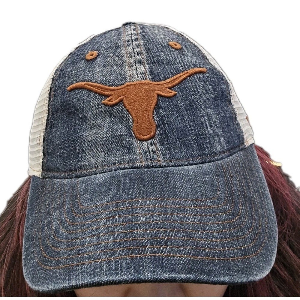 Texas Longhorns Colosseum Trucker Hat Cap‎ Adjustable Denim White Mesh Wrangler